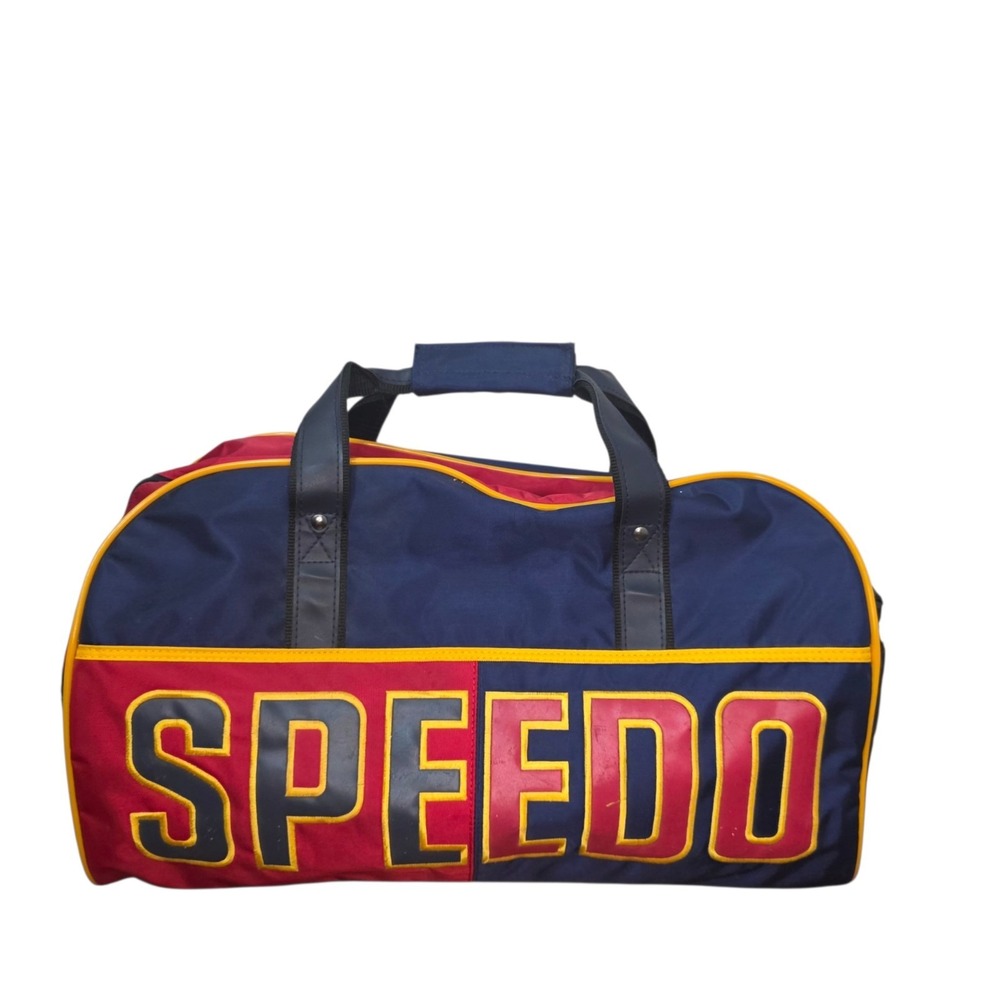 Vintage 90s Speedo Navy Red Colorblock Duffel Bag Metal Feet Retro Gym Travel